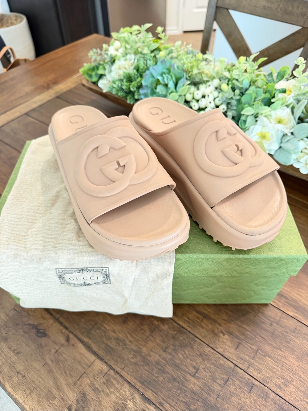 Gucci Women’s Tan Platform Slide Sandals